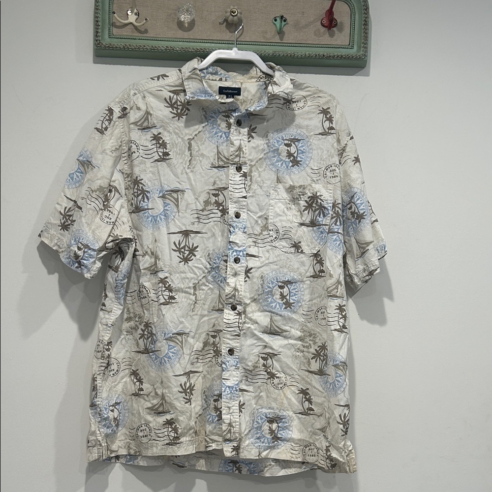 Croft & Barrow Men's Casual Beige and Blue Cayman Island Postcard Shirt XL tall